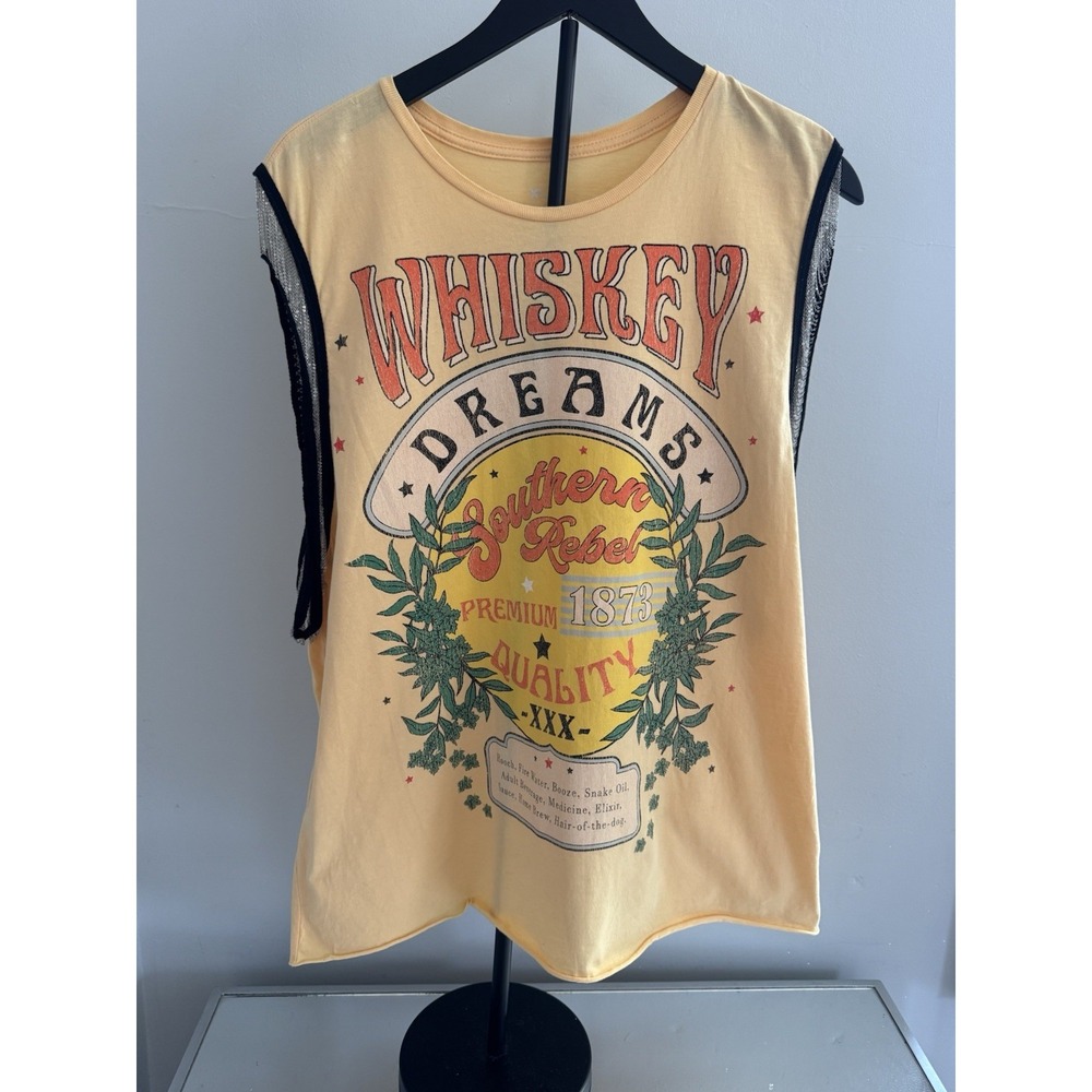 Goodie Two Sleeves Whiskey Dreams Graphic Tank XL Chain Side Sleeveless Top‎